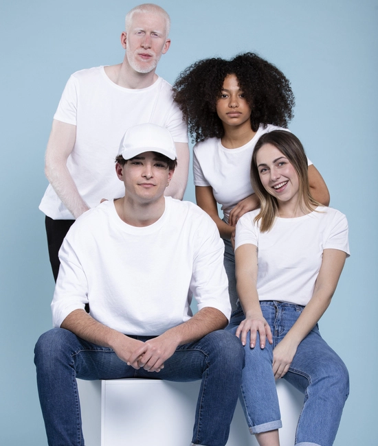 Group of peoples wearing custom made white tshirts