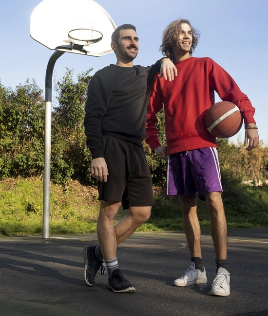 Men wearing custom-made basketball uniforms